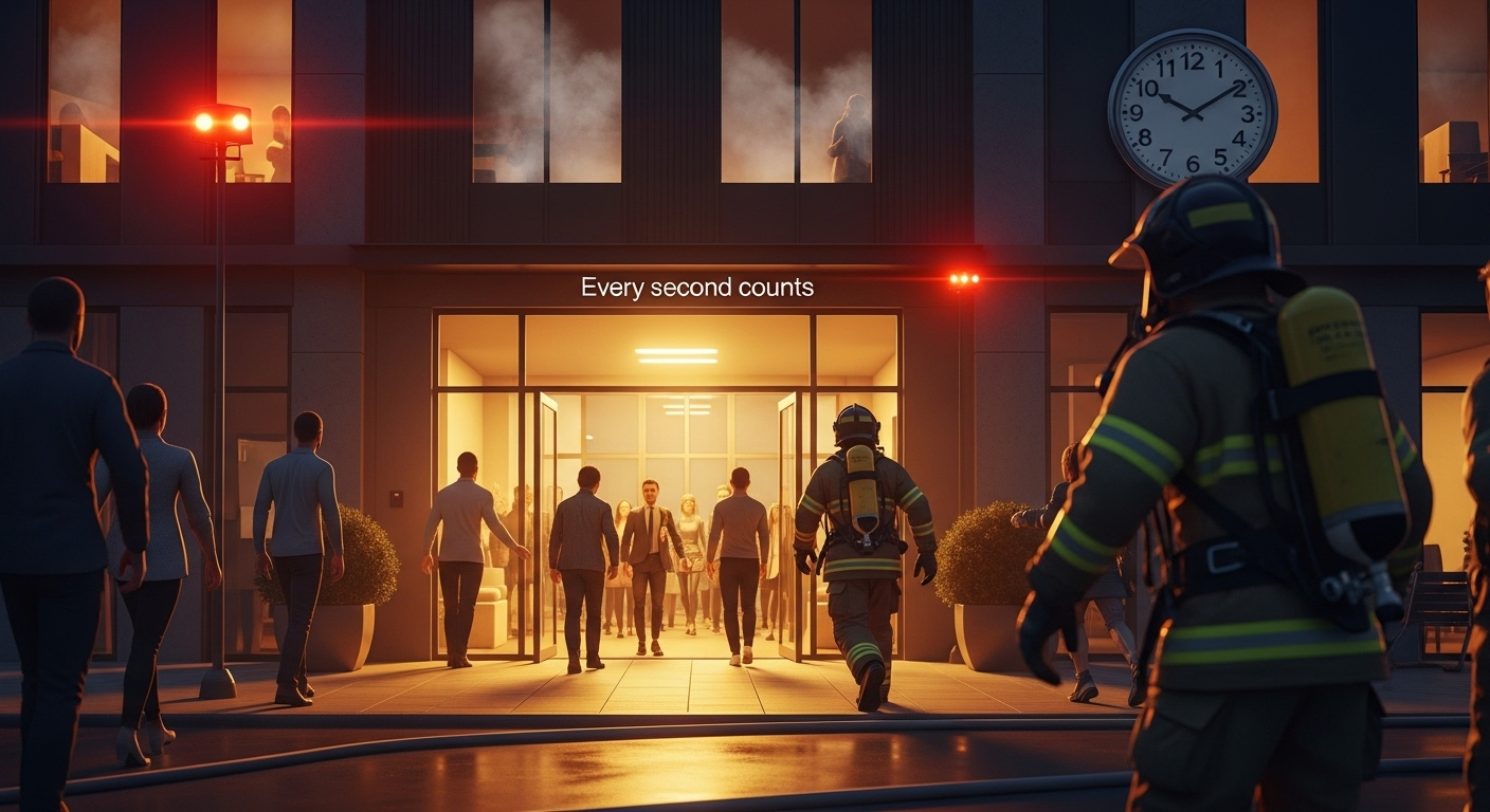 Office building fire safety awareness — every second counts during a fire emergency.