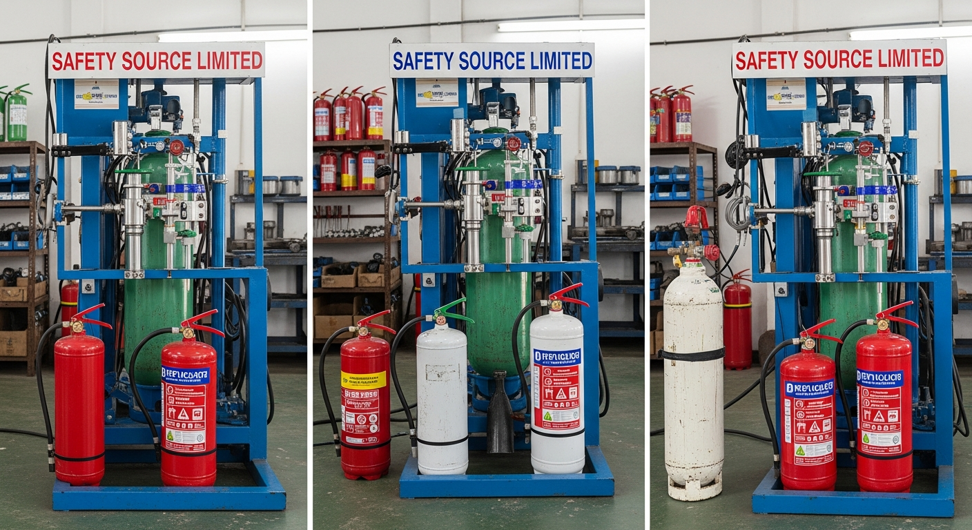 technician refilling fire extinguisher for fire extinguisher refilling Bangladesh